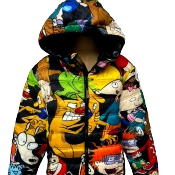 MEMBERS ONLY  Y2K Nick. Rugrats ,Ren &  Stimpy Puffer Jacket Size  XL POP ART - Picture 1 of 8